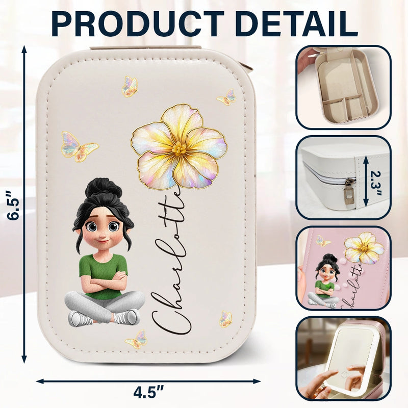 Gift For Women,Gift For Yourself,Top Market,Happy,Gift For Daughter - Girl With Birth Flower Nacre Effect - Personalized Makeup Box With LED Mirror