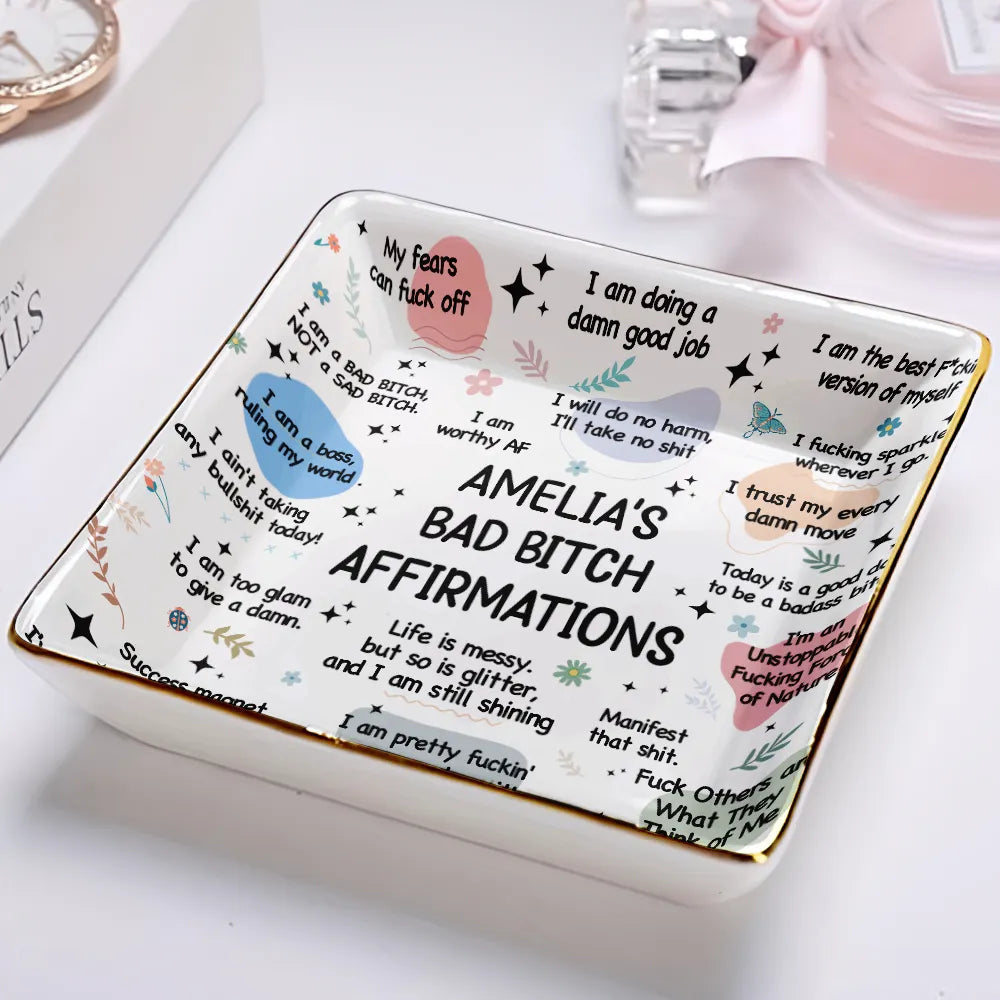 Gift For Yourself, Gift For Women, Happy - Girl's Daily Affirmations - Personalized Ring Dish