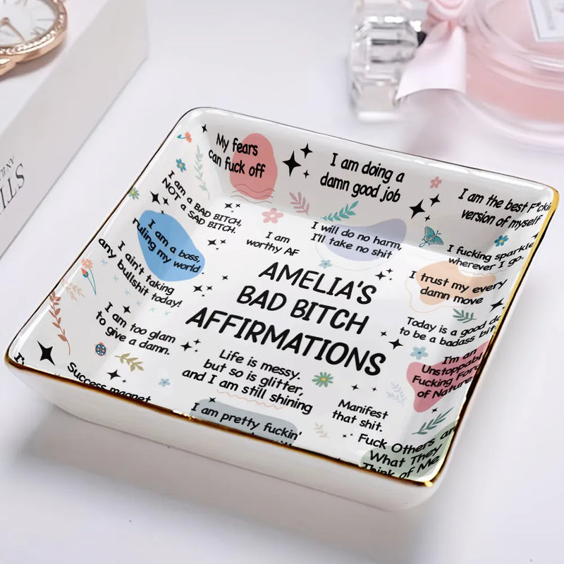 Gift For Yourself, Gift For Women, Happy - Girl's Daily Affirmations - Personalized Ring Dish
