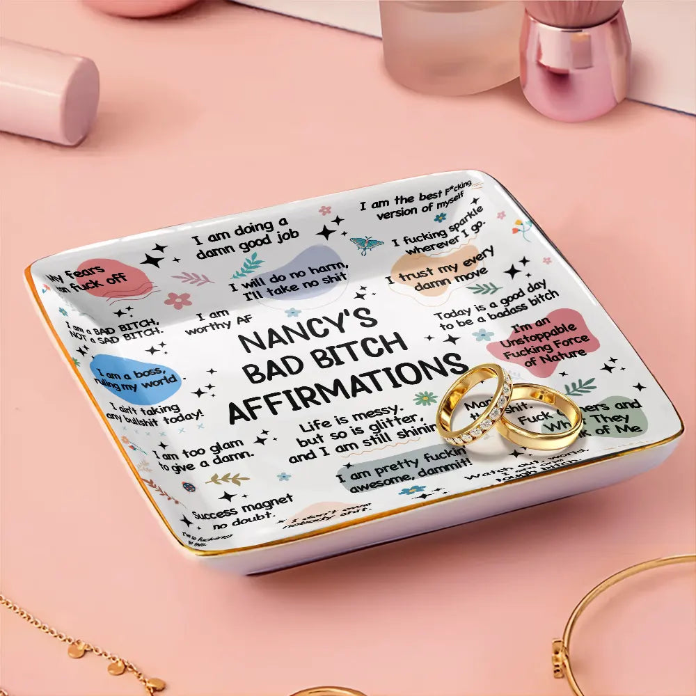 Gift For Yourself, Gift For Women, Happy - Girl's Daily Affirmations - Personalized Ring Dish