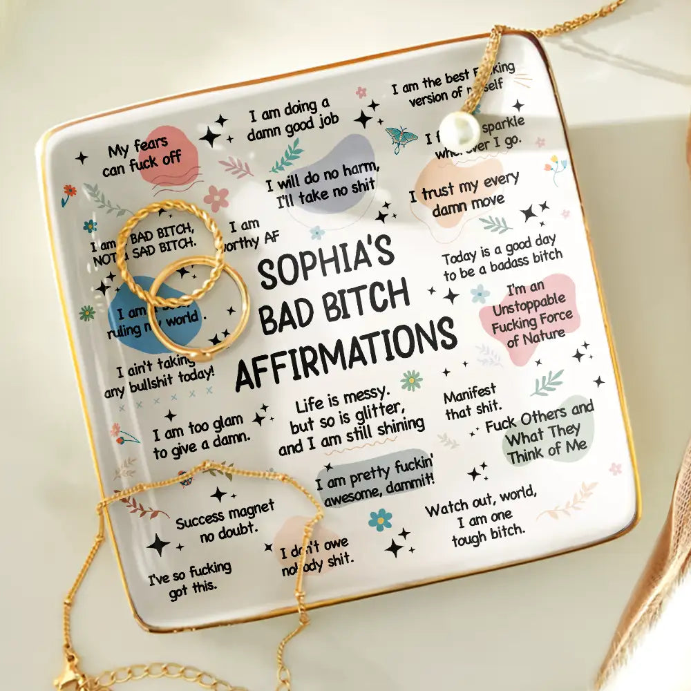 Gift For Yourself, Gift For Women, Happy - Girl's Daily Affirmations - Personalized Ring Dish