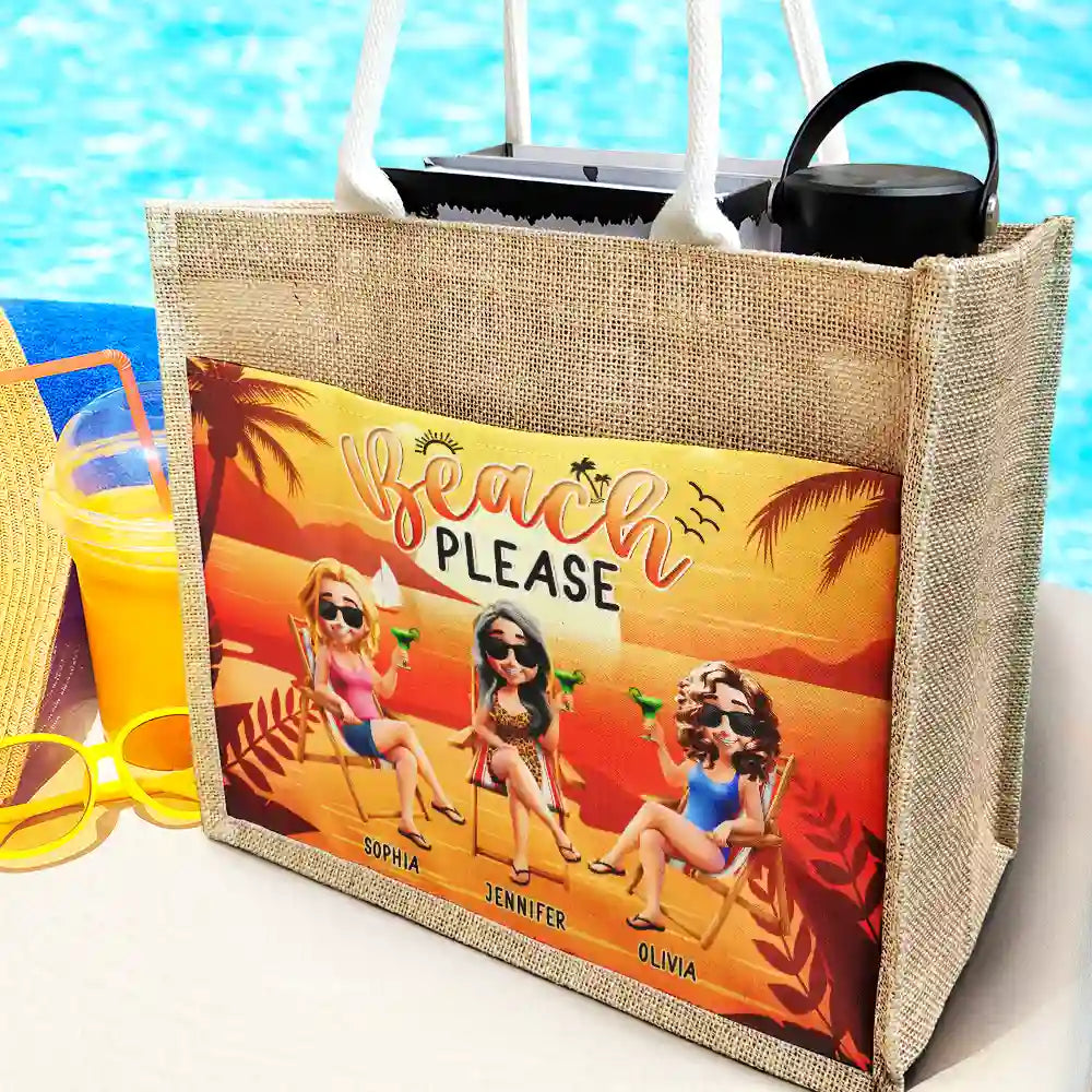 Gift For Women,Gift For Yourself,Gift For Bestie,Beach,Travel,Happy,Summer - Girls Trip - Personalized Jute Tote Bag