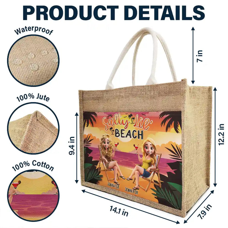 Gift For Women,Gift For Yourself,Gift For Bestie,Beach,Travel,Happy,Summer - Girls Trip - Personalized Jute Tote Bag