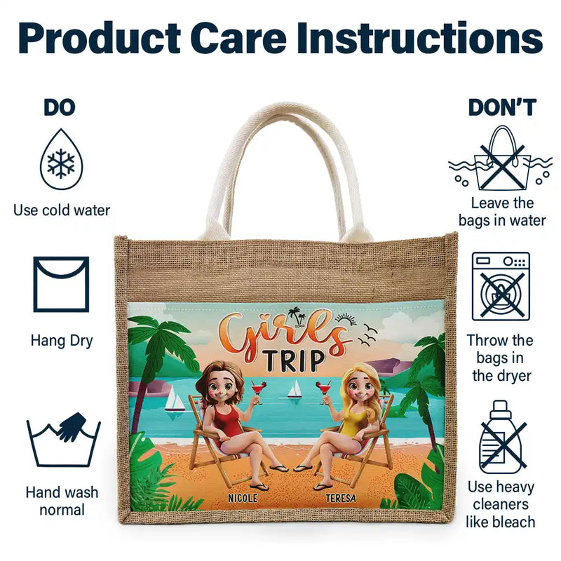 Gift For Women,Gift For Yourself,Gift For Bestie,Beach,Travel,Happy,Summer - Girls Trip - Personalized Jute Tote Bag