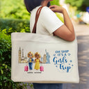 Summer,Beach,Cruising,Gift For Bestie,Happy - Girls Trip Bestie Traveling Cruising - Personalized Leather Handle Tote Bag