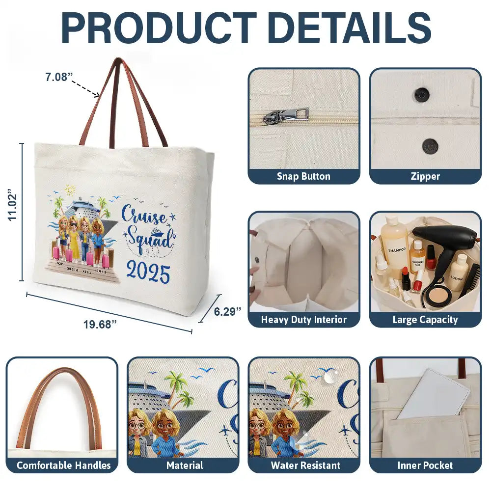 Summer,Beach,Cruising,Gift For Bestie,Happy - Girls Trip Bestie Traveling Cruising - Personalized Leather Handle Tote Bag