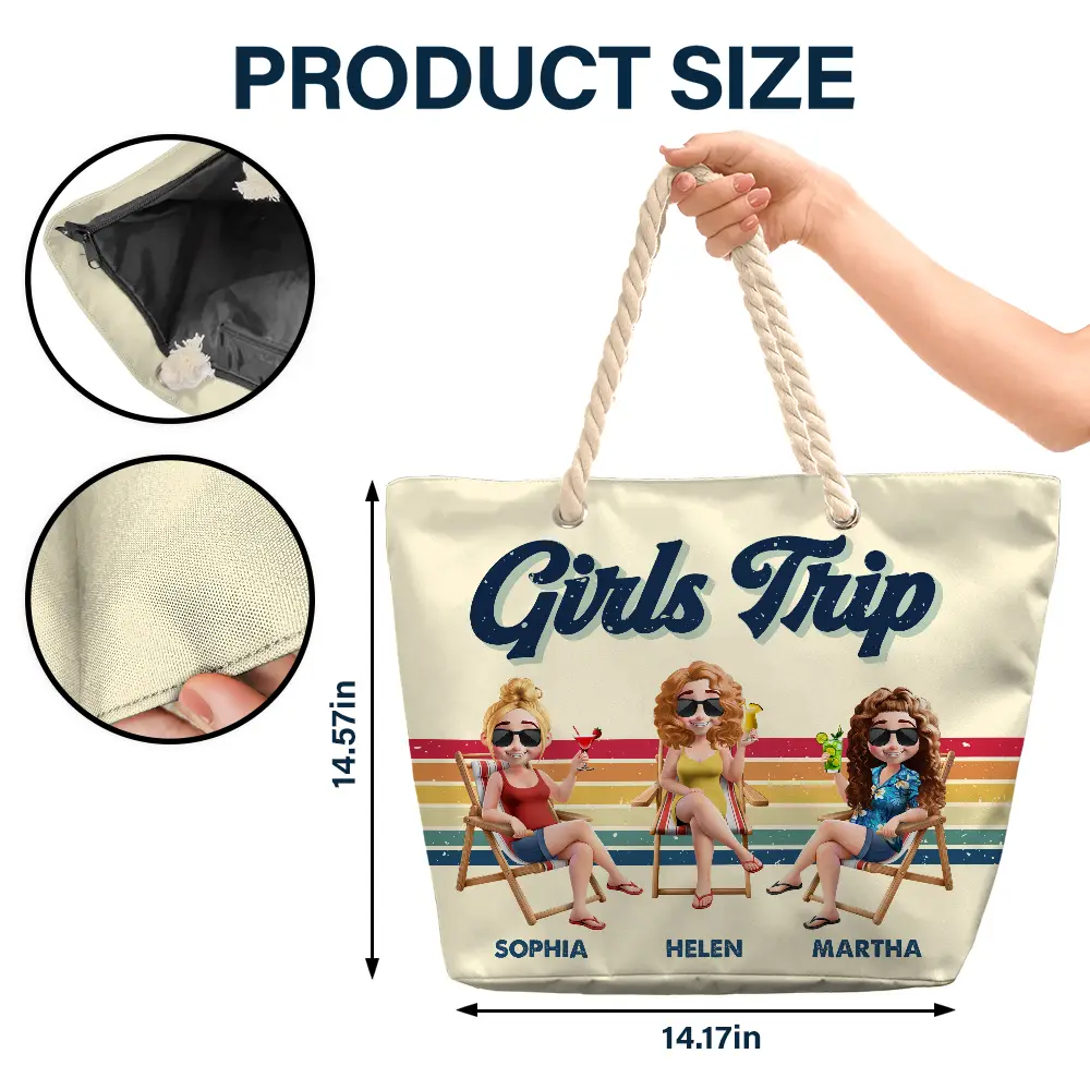Travel, Summer, Beach, Gift For Bestie - Girls Trip Besties Beach Vacation - Personalized Beach Bag