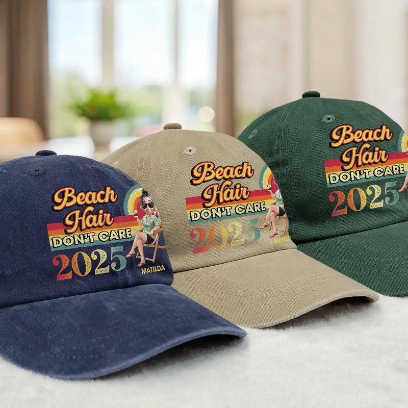 Girls Trip Besties Beach Vacation - Personalized Vintage Washed Denim Cap