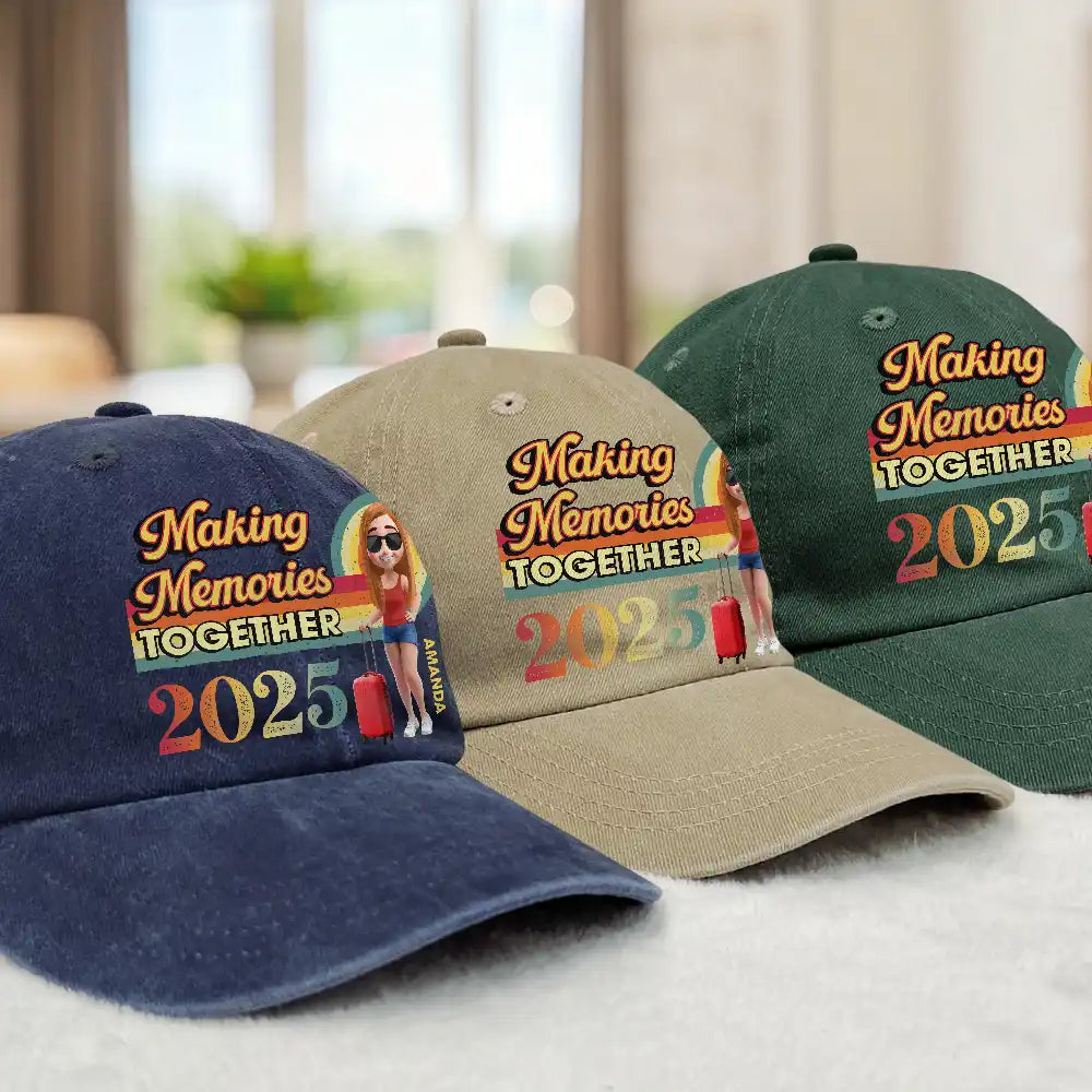 Travel, Summer, Beach, Gift For Bestie - Girls Trip Besties Vacation Travel - Personalized Vintage Washed Denim Cap