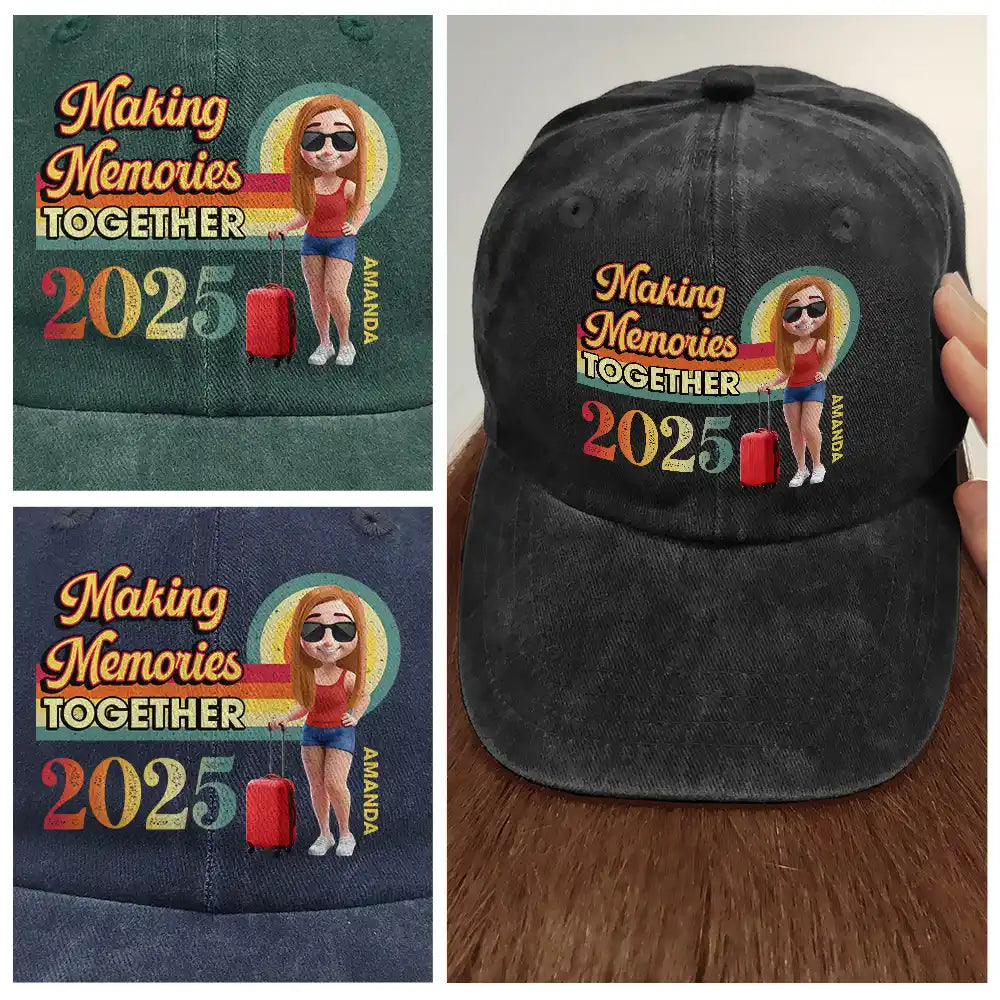 Travel, Summer, Beach, Gift For Bestie - Girls Trip Besties Vacation Travel - Personalized Vintage Washed Denim Cap