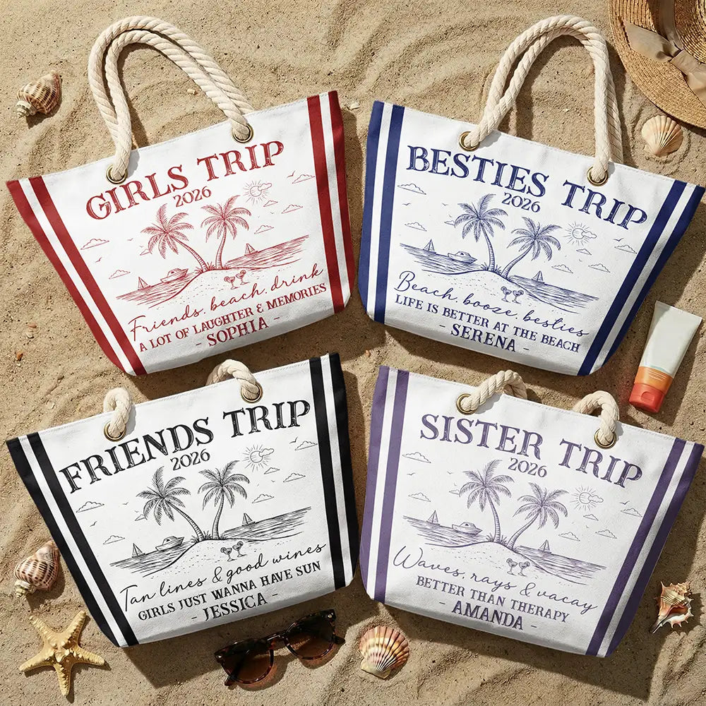 Gift For Bestie,Happy,Summer,Family - Girls Trip Friends Beach Drink - Personalized Beach Bag
