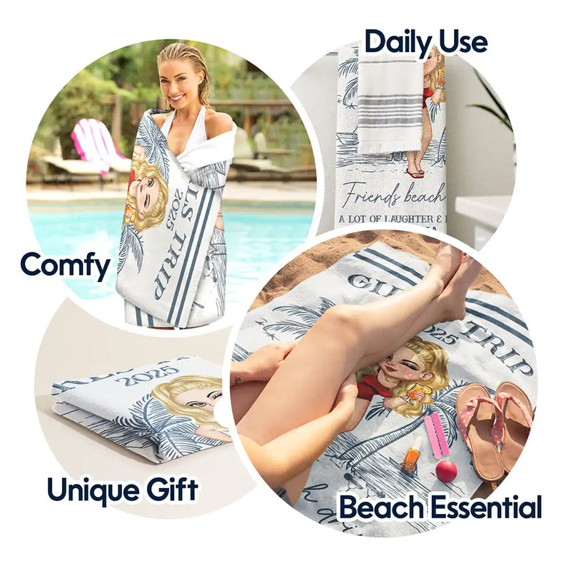 Summer, Beach, Gift For Bestie, Gift For Women, Happy - Girls Trip Lot Of Laughter & Memories - Personalized Beach Towel