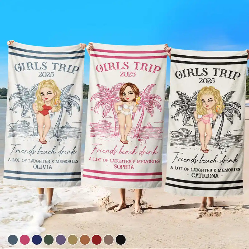 Summer, Beach, Gift For Bestie, Gift For Women, Happy - Girls Trip Lot Of Laughter & Memories - Personalized Beach Towel