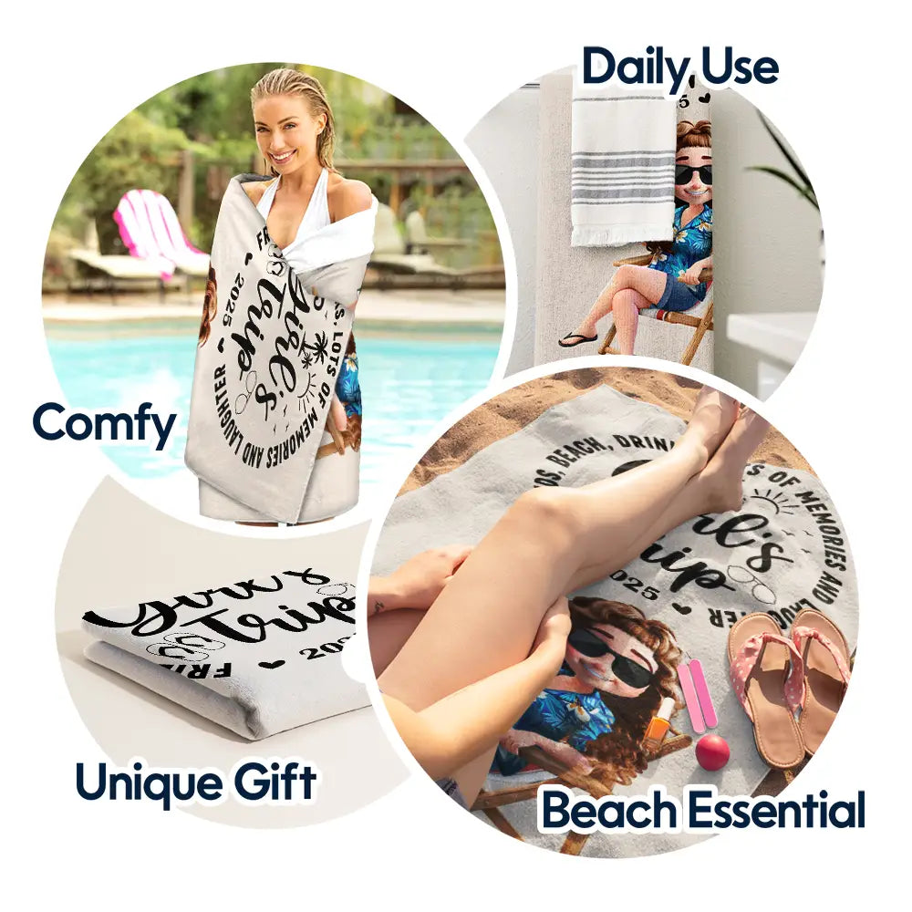 Travel,Summer,Beach,Gift For Bestie - Girls Trip Lot Of Memories - Personalized Beach Towel