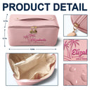 Gift For Women,Happy,Gift For Bestie,Travel,Beach - Girls Trip Palm Trees Beach - Personalized Embroidered Leather Makeup Bag