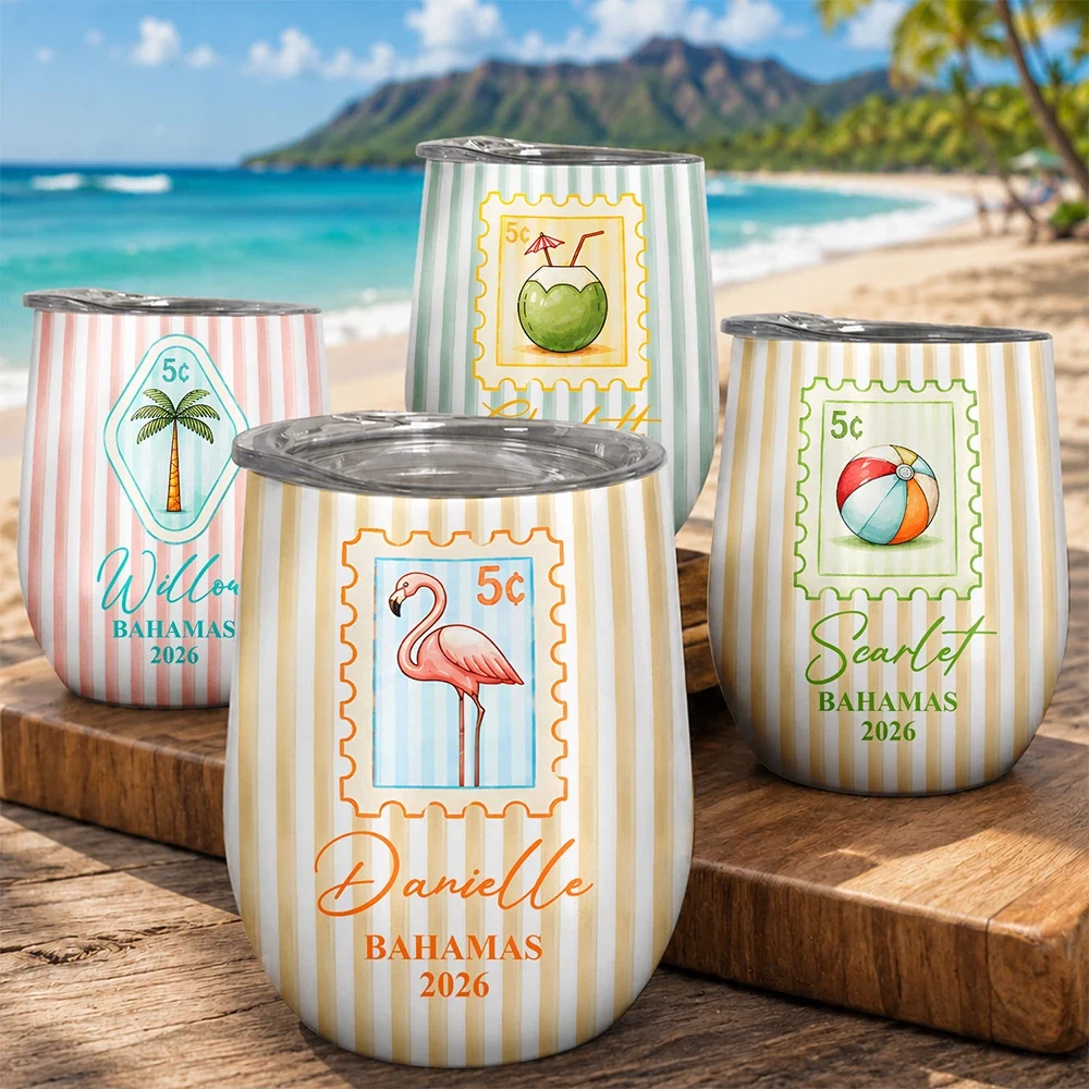 Top Market,Gift For Bestie,Beach,Summer,Icon,Happy - Girls Trip Summer Stripes Pattern - Personalized Wine Tumbler