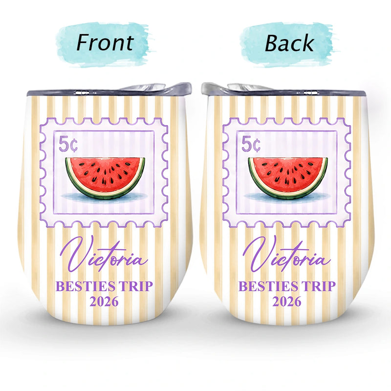 Top Market,Gift For Bestie,Beach,Summer,Icon,Happy - Girls Trip Summer Stripes Pattern - Personalized Wine Tumbler