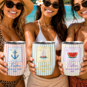 Top Market,Gift For Bestie,Beach,Summer,Icon,Happy - Girls Trip Summer Stripes Pattern - Personalized Wine Tumbler