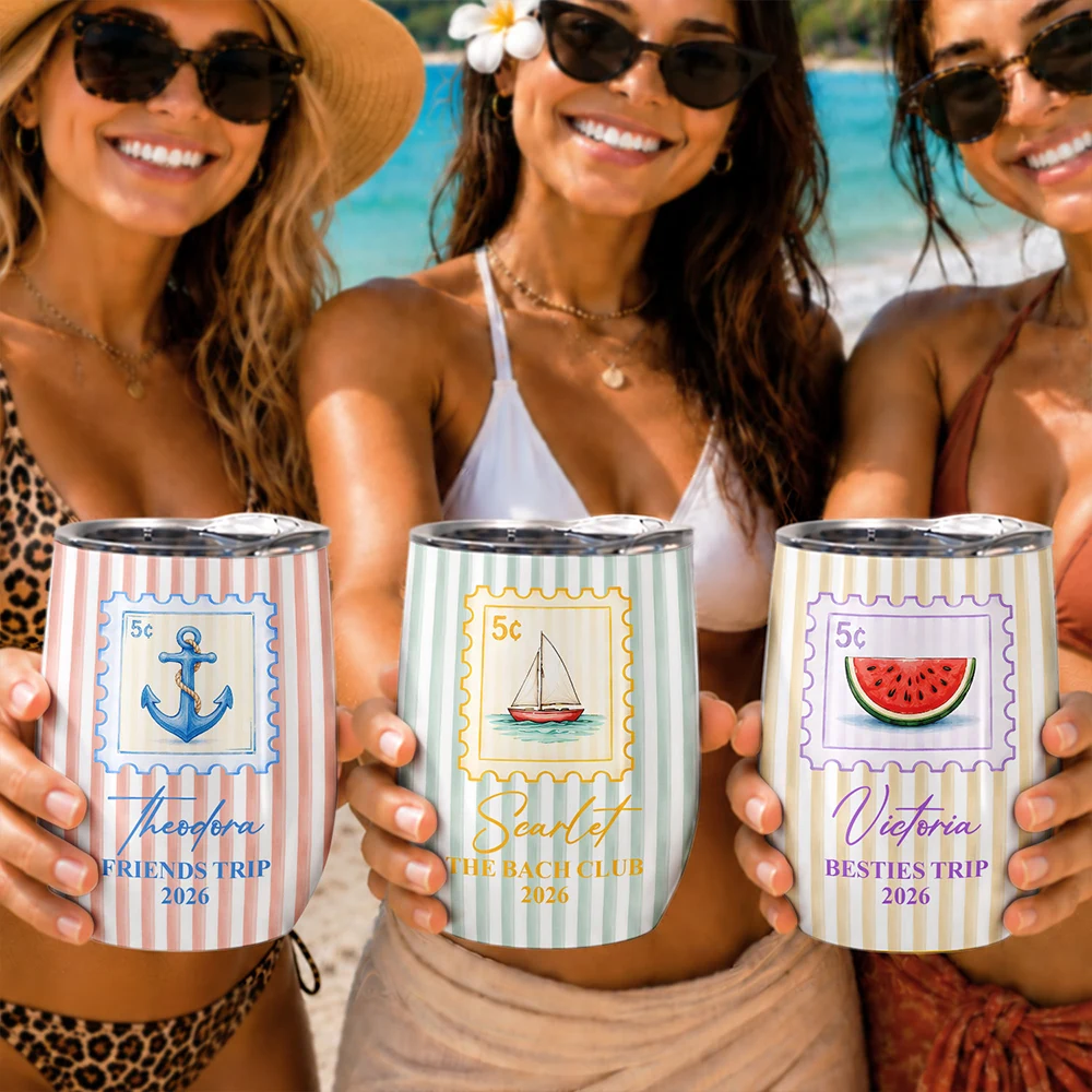 Top Market,Gift For Bestie,Beach,Summer,Icon,Happy - Girls Trip Summer Stripes Pattern - Personalized Wine Tumbler