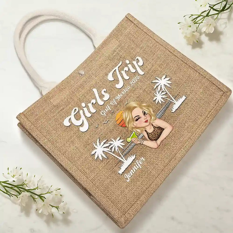 Gift For Bestie,Beach,Summer - Girls Trip Summer Vibe - Personalized Jute Beach Bag
