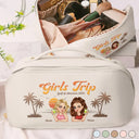 Travel,Beach,Summer,Gift For Bestie,Happy - Girls Trip Summer Vibe - Personalized Leather Makeup Bag