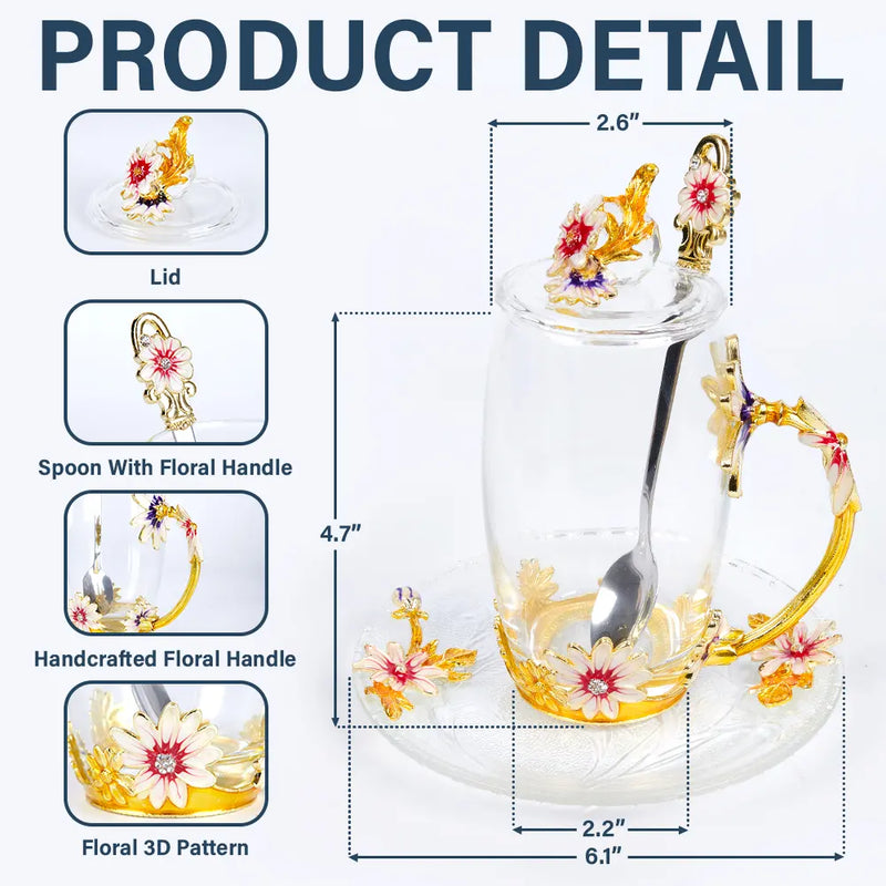 Gift For Grandma,Gift For Mother,Grandma - Grandkids,Happy - Grandma Mom Sweethearts - Personalized Glass Flower Tea Cup