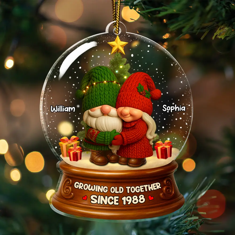 Old Couples,Gift For Husband,Gift For Wife,Gift For Boyfriend,Gift For Girlfriend,Christmas,Love,Top Market - Gnome Christmas Couple Growing Old Together - Personalized Custom Shaped Acrylic Ornament