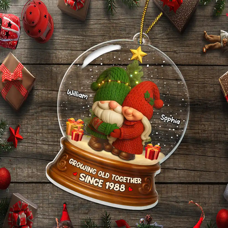 Old Couples,Gift For Husband,Gift For Wife,Gift For Boyfriend,Gift For Girlfriend,Christmas,Love,Top Market - Gnome Christmas Couple Growing Old Together - Personalized Custom Shaped Acrylic Ornament