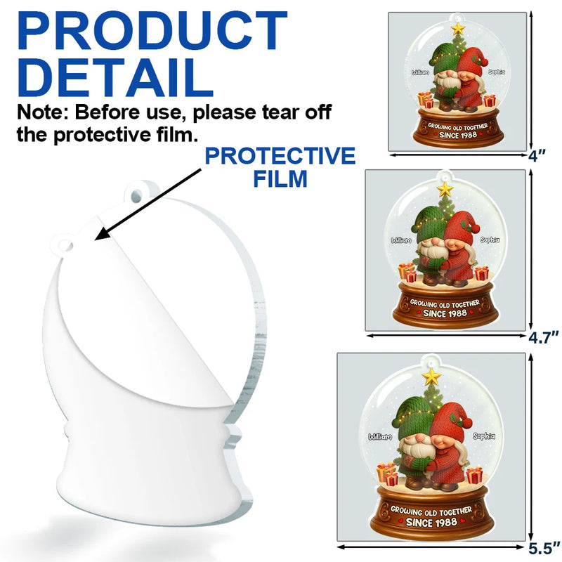 Old Couples,Gift For Husband,Gift For Wife,Gift For Boyfriend,Gift For Girlfriend,Christmas,Love,Top Market - Gnome Christmas Couple Growing Old Together - Personalized Custom Shaped Acrylic Ornament