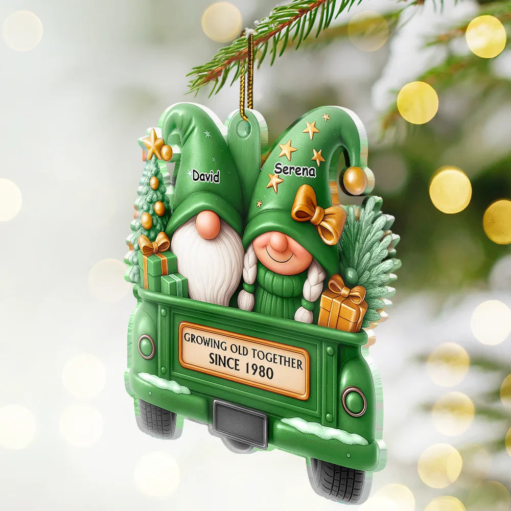 Gift For Couples,Old Couples,Gift For Husband,Gift For Wife,Gift For Boyfriend,Gift For Girlfriend,Christmas,Love - Gnomes Couple Growing Old Together - Personalized Custom Shaped Acrylic Ornament