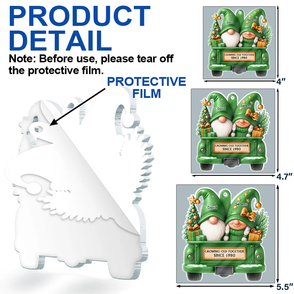 Gift For Couples,Old Couples,Gift For Husband,Gift For Wife,Gift For Boyfriend,Gift For Girlfriend,Christmas,Love - Gnomes Couple Growing Old Together - Personalized Custom Shaped Acrylic Ornament