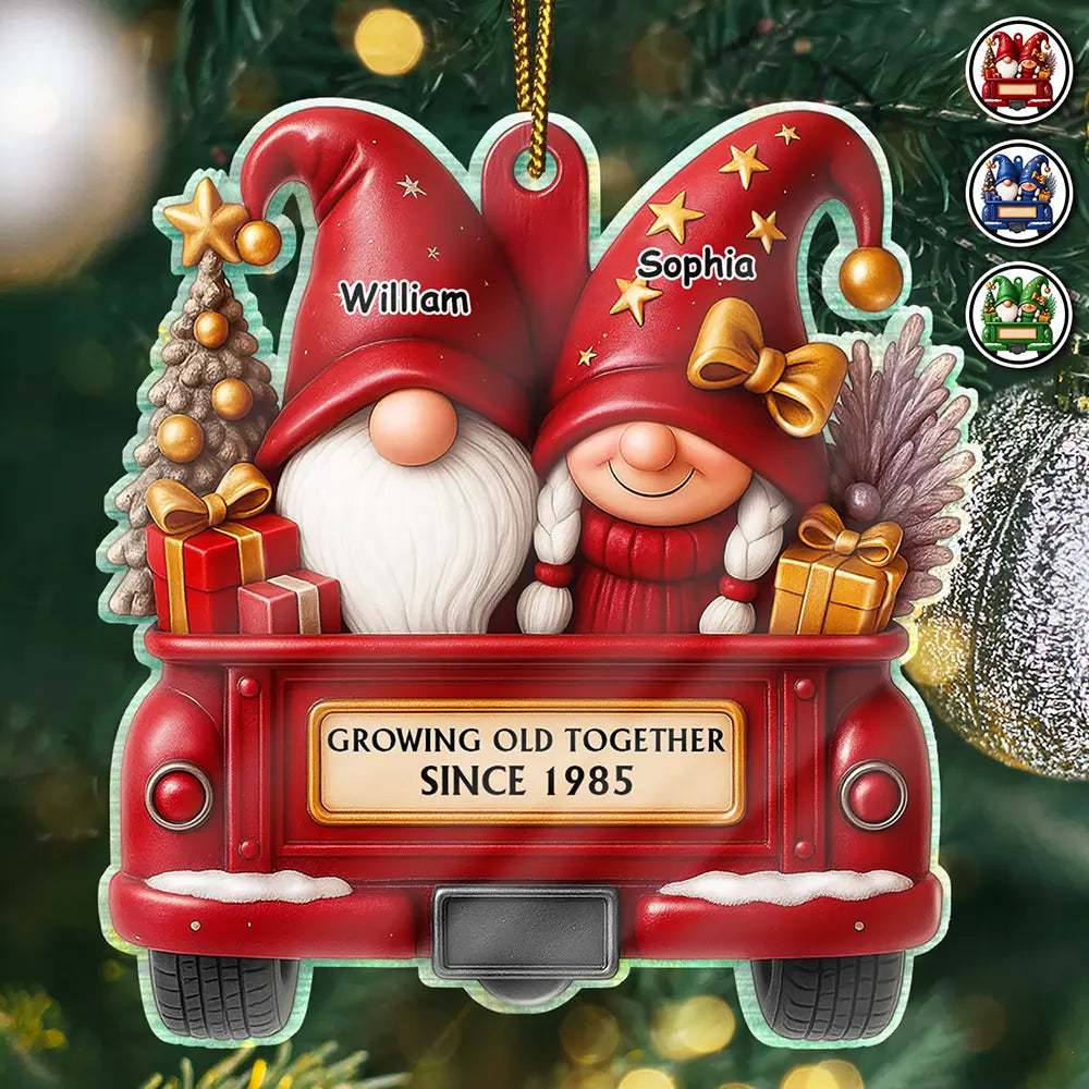 Gnomes Couple Growing Old Together - Personalized Custom Shaped Acrylic Ornament