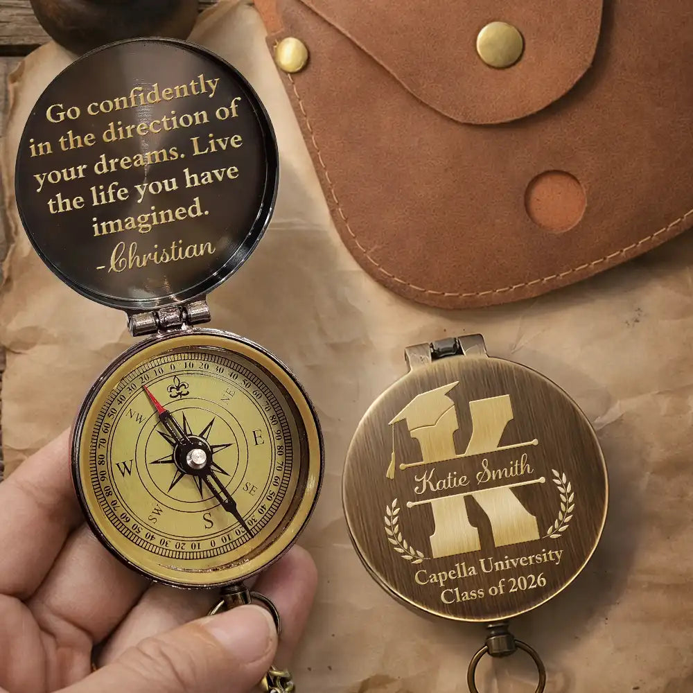 Graduation,Gift For Women,Gift For Men,Happy,Gift For Yourself - Go Confidently In The Direction Of Your Dreams - Personalized Engraved Brass Compass