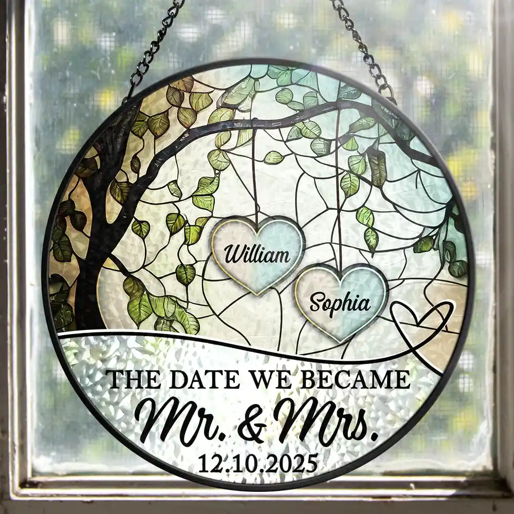 Gift For Couples - God Gave Me You Couple The Date We Became Mr. & Mrs. - Personalized Stained Glass Window Hanging Suncatcher