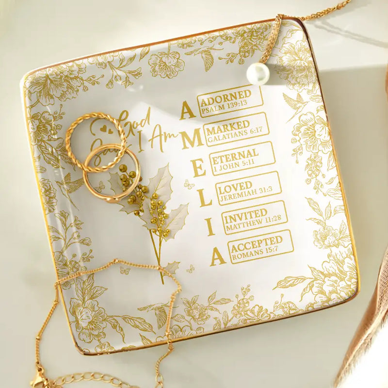 Gift For Yourself, Happy - God Says You Are Gold Birth Month Flower - Personalized Ring Dish