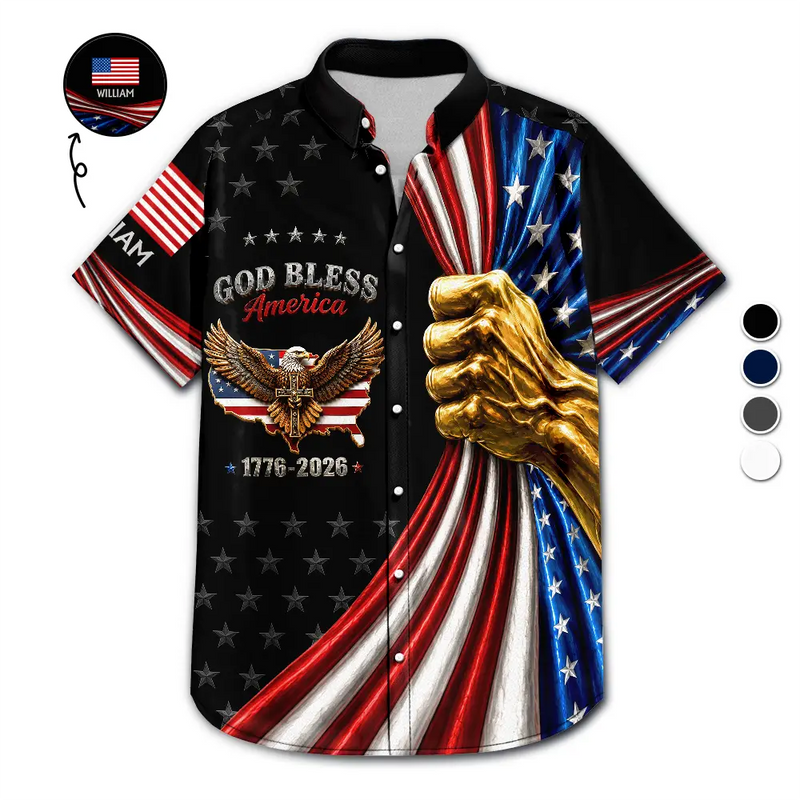 America 250th, Independence Day, Gift For Yourself, Proud, Custom Text - God Bless America - Personalized Hawaiian Shirt