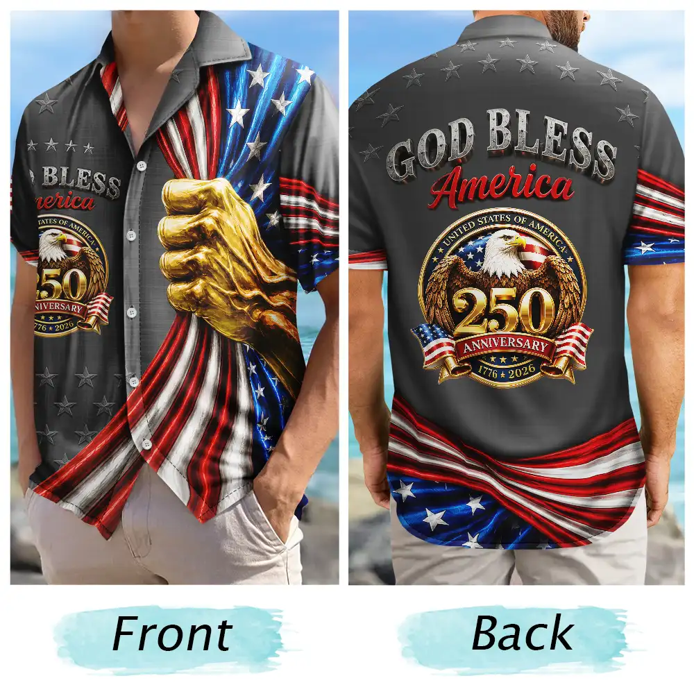 America 250th, Independence Day, Gift For Yourself, Proud, Custom Text - God Bless America - Personalized Hawaiian Shirt