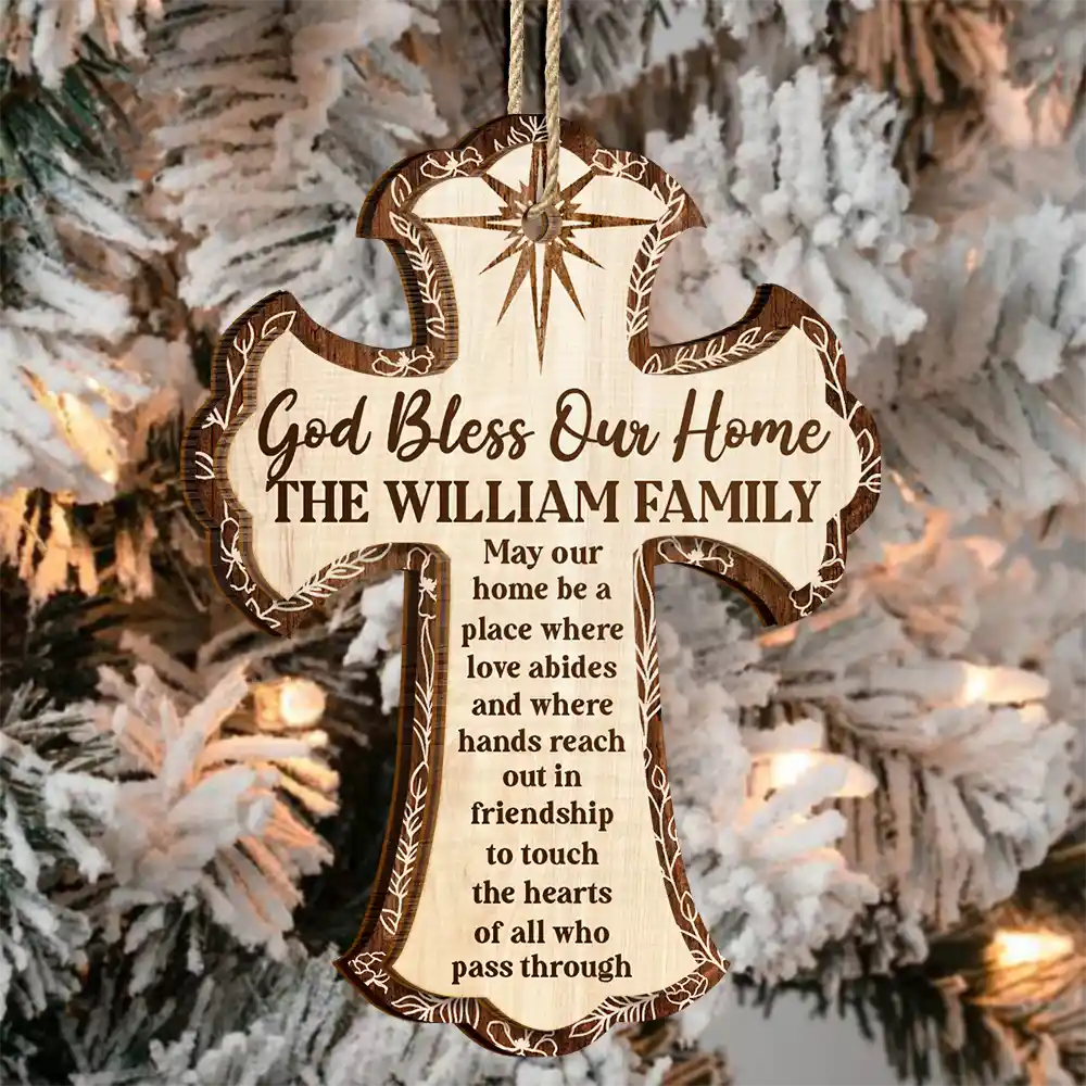 Christian,Christmas,Family - God Bless Our Home - Personalized 2-Layered Wooden Ornament