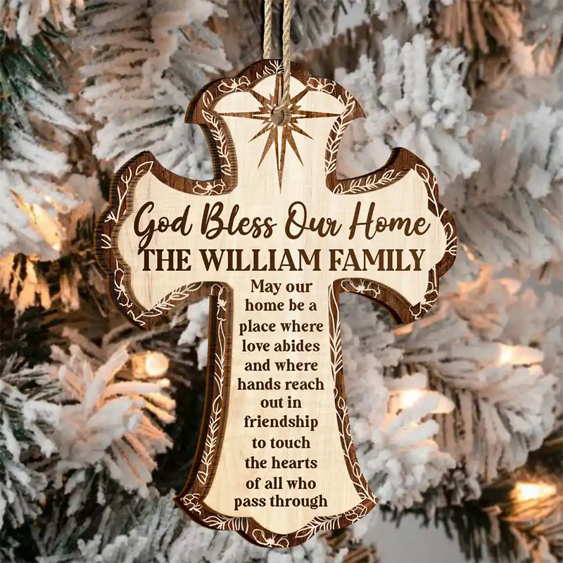 Christian,Christmas,Family - God Bless Our Home - Personalized 2-Layered Wooden Ornament