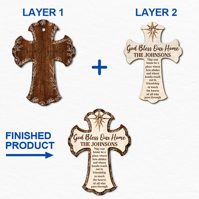 Christian,Christmas,Family - God Bless Our Home - Personalized 2-Layered Wooden Ornament