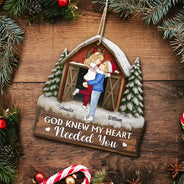 Christmas,Gift For Couples,Gift For Husband,Gift For Wife,Gift For Boyfriend,Happy - God Gave Me You Couple Red Barn - Personalized Custom Shaped Wooden Ornament