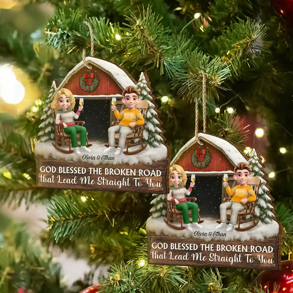 Christmas, Gift For Couples, Gift For Husband, Gift For Wife, Gift For Boyfriend, Gift For Girlfriend, Happy - God Gave Me You Couple Red Barn Couple Sitting - Personalized Custom Shaped Wooden Ornament