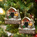 Christmas, Gift For Couples, Gift For Husband, Gift For Wife, Gift For Boyfriend, Gift For Girlfriend, Happy - God Gave Me You Couple Red Barn Couple Sitting - Personalized Custom Shaped Wooden Ornament