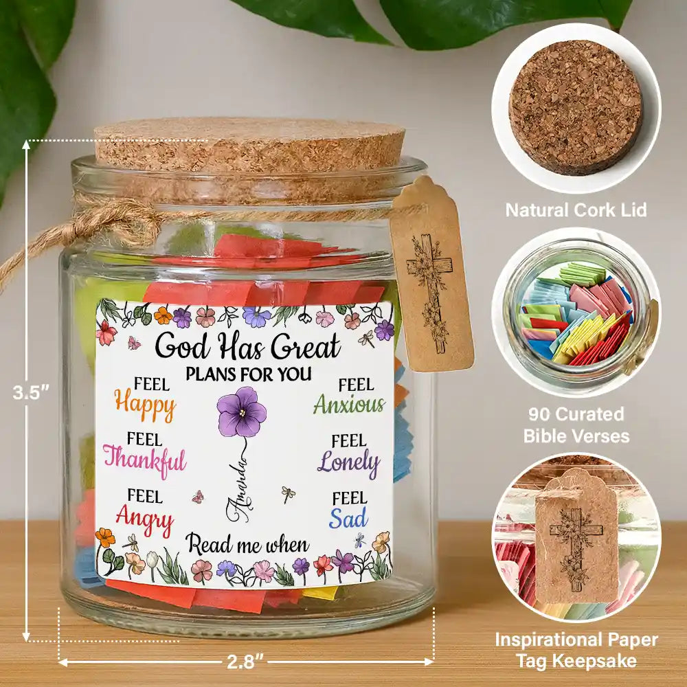 Gift For Yourself,Happy,Gift For Women,Christian,Top Market,Christmas - God Has Great Plans For You - Personalized Bible Verse Jar