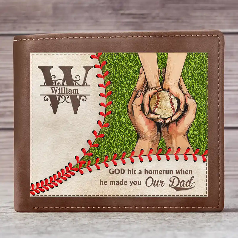 Gift For Men,Gift For Father,Dad - Sons,Sport Dad,Baseball,Happy - God Hit A Homerun - Personalized Leather Wallet