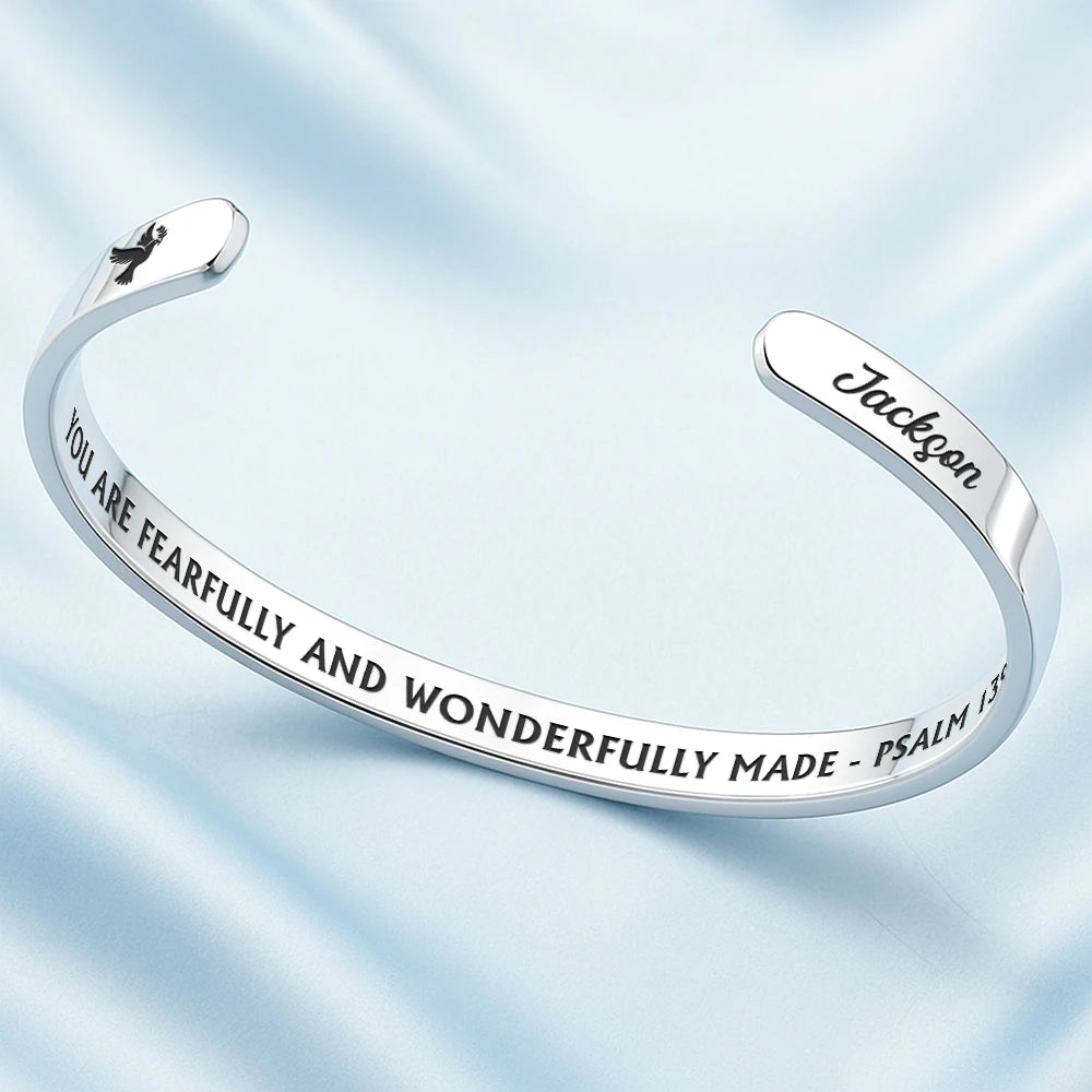 Christian,Gift For Yourself - God Is Within Her Bible Verse - Personalized Bangle Bracelet Cuff