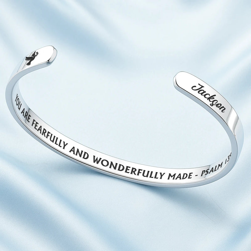 Christian,Gift For Yourself - God Is Within Her Bible Verse - Personalized Bangle Bracelet Cuff