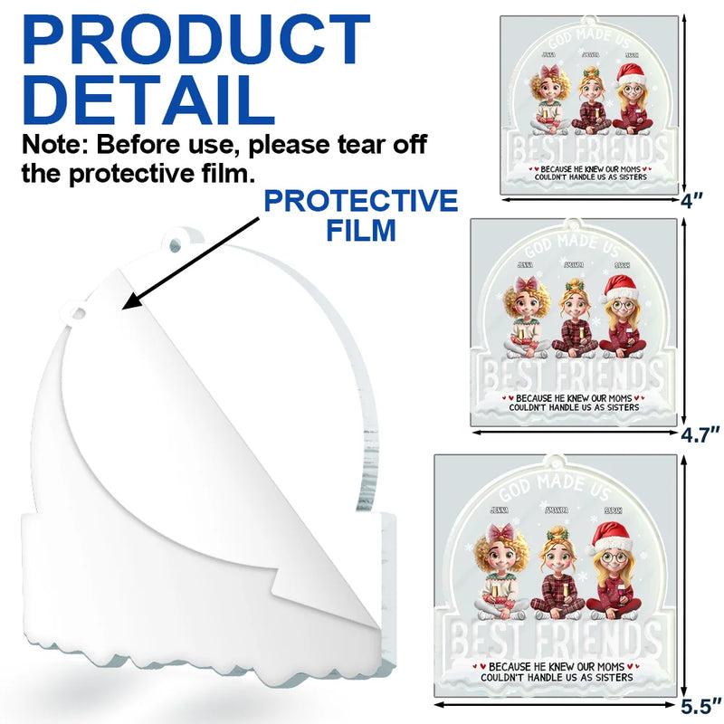 Christmas,Gift For Bestie - God Made Us Best Friends 3D Effect - Personalized Custom Shaped Acrylic Ornament