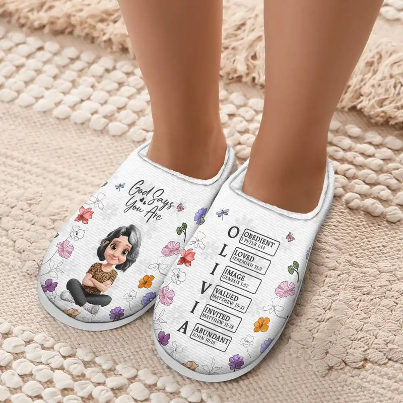 Christmas,Christian,Gift For Yourself - God Say I Am Bible - Personalized Fluffy Slippers