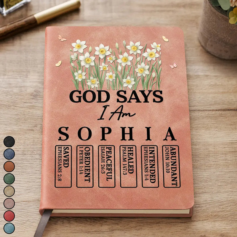 Christian,Gift For Wife,Gift For Girlfriend,Gift For Yourself,Gift For Women,Gift For Aunt,Gift For Mother,Gift For Grandma,Gift For Sisters,Gift For Bestie - God Say You Are Spring Flowers - Personalized Leather Journal